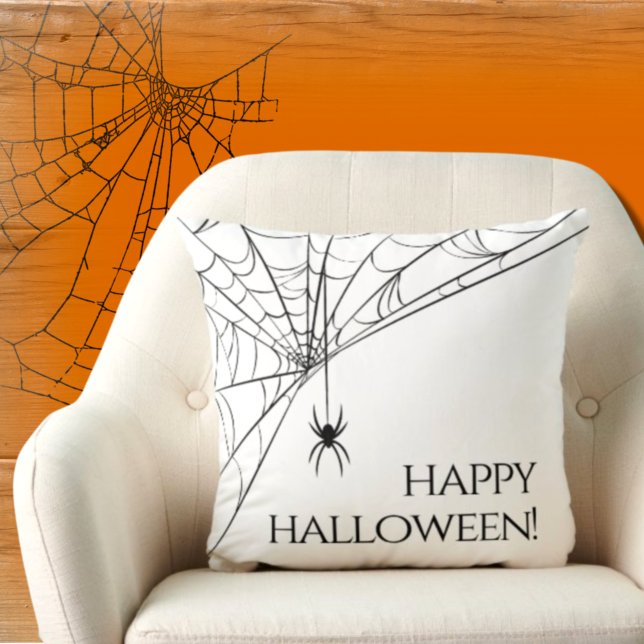 Happy Halloween Modern Spider Black White Cushion (Creator Uploaded)