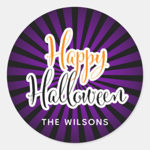 Happy Halloween Modern Typography Purple Black Classic Round Sticker