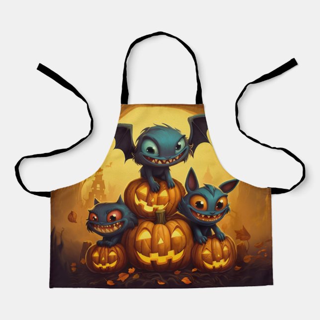 Happy Halloween monster bats smile in the cave Apron (Front)