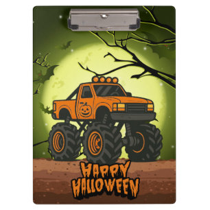 Happy Halloween Monster Truck with bats and moon Clipboard