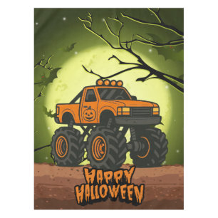 Happy Halloween Monster Truck with bats and moon Tablecloth