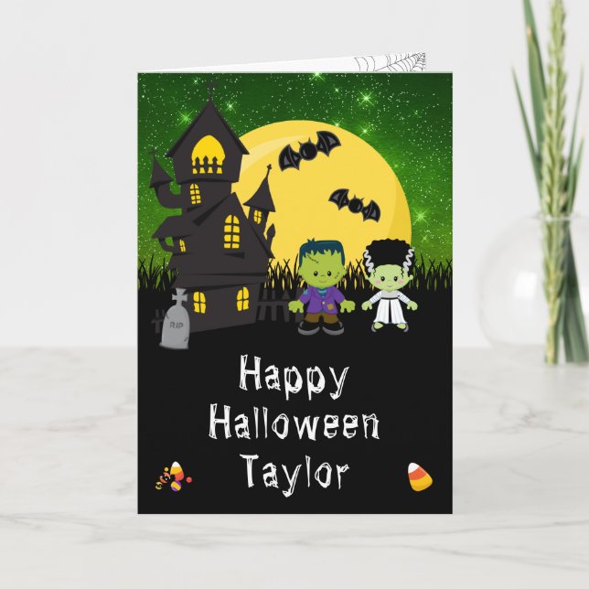 Happy Halloween Monsters Green Card (Front)
