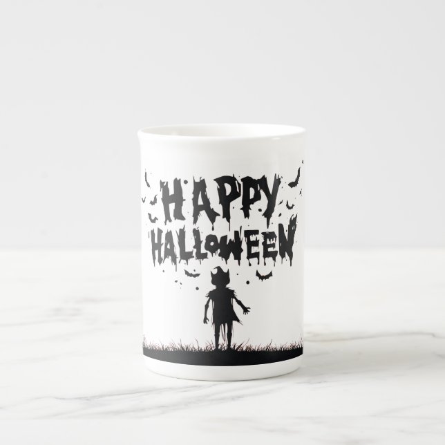 Happy Halloween:Mug with Mysterious Silhouette Bone China Mug (Front)