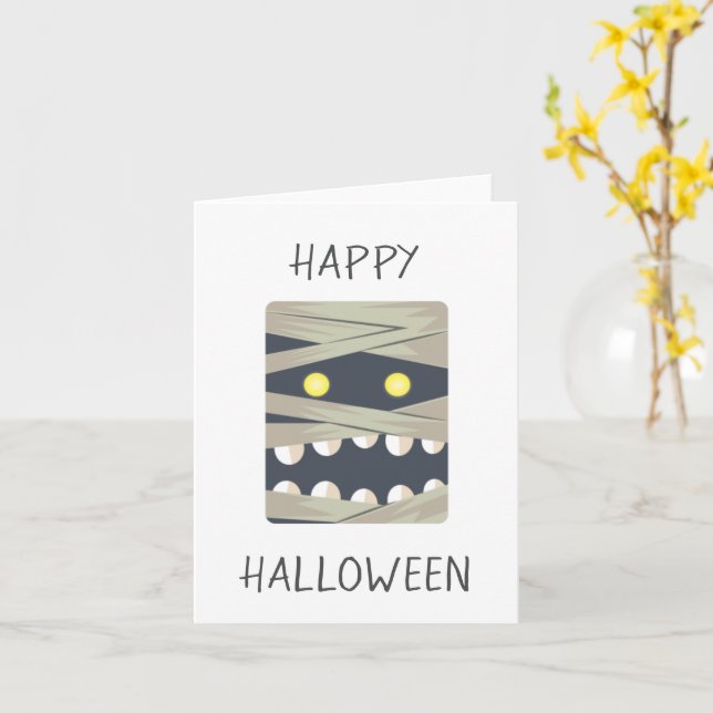 Happy Halloween Mummy Face Card (Yellow Flower)