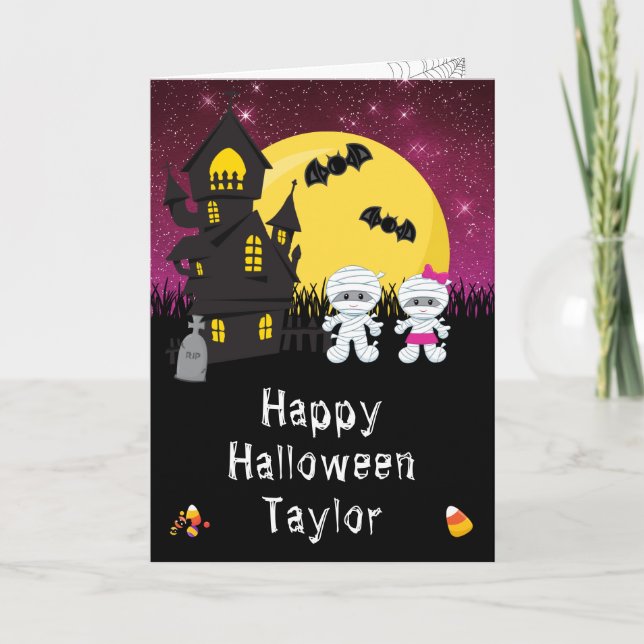 Happy Halloween Mummy Pink Card (Front)