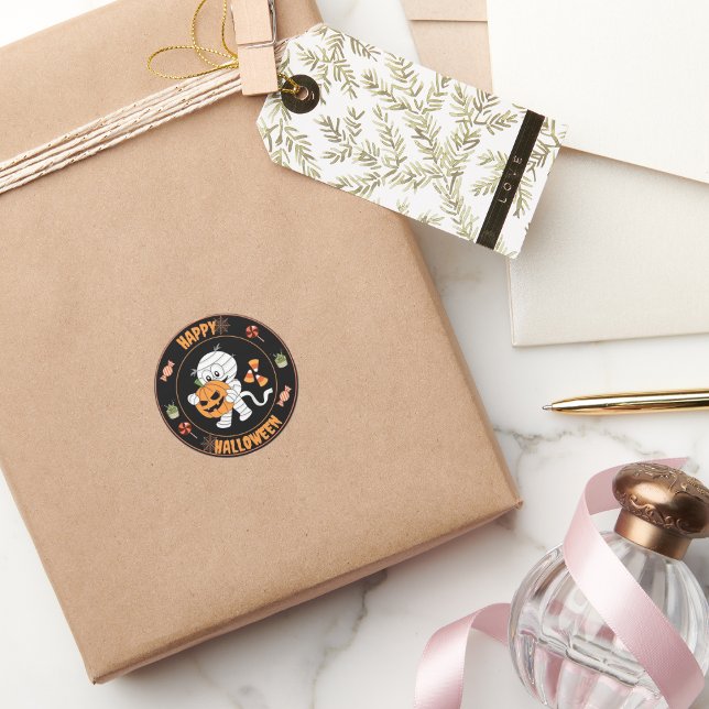 Happy Halloween Mummy Walking with pumpkin sticker (Creator Uploaded)