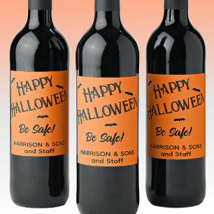 Happy Halloween, Name, Black & Orange Set of 6 Beer Bottle Label