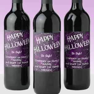 Happy Halloween, Name, Purple White 6 Wine Labels