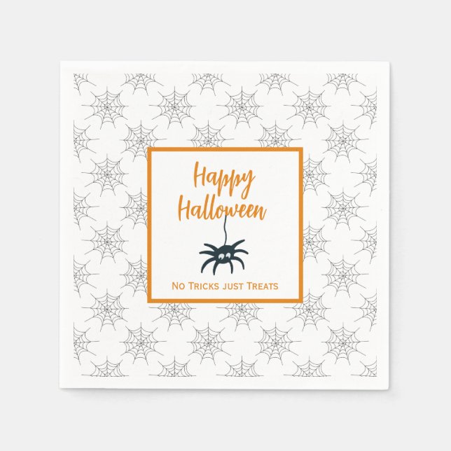 Happy Halloween no trick just treats spider cobweb Napkin (Front)