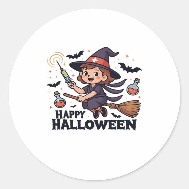 Happy Halloween Nurse Shirt – Spooky Cute Medical  Classic Round Sticker (Front)