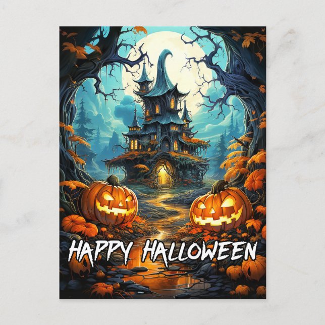 Happy Halloween Old Haunted House Postcard (Front)