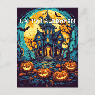 Happy Halloween Old Haunted House Postcard