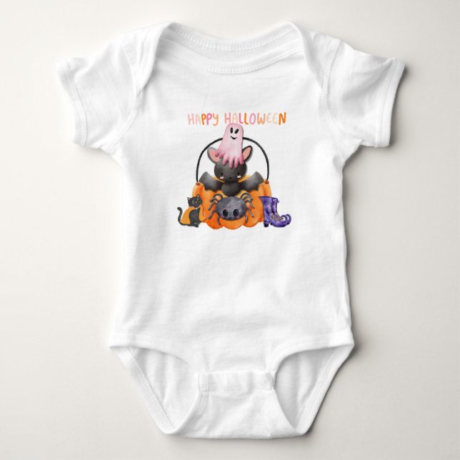 Happy Halloween on the baby's first.  Baby Bodysuit (Front)