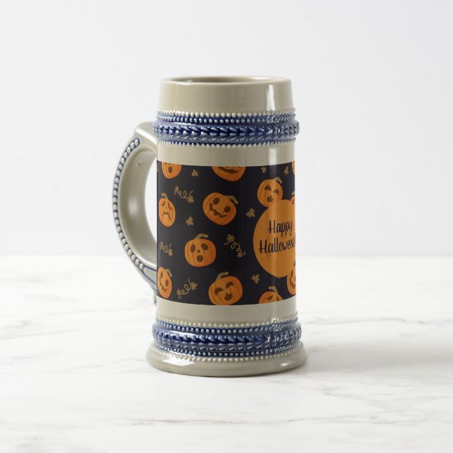 Happy Halloween or Your Text Funny Scary Pumpkins Beer Stein (Front Left)