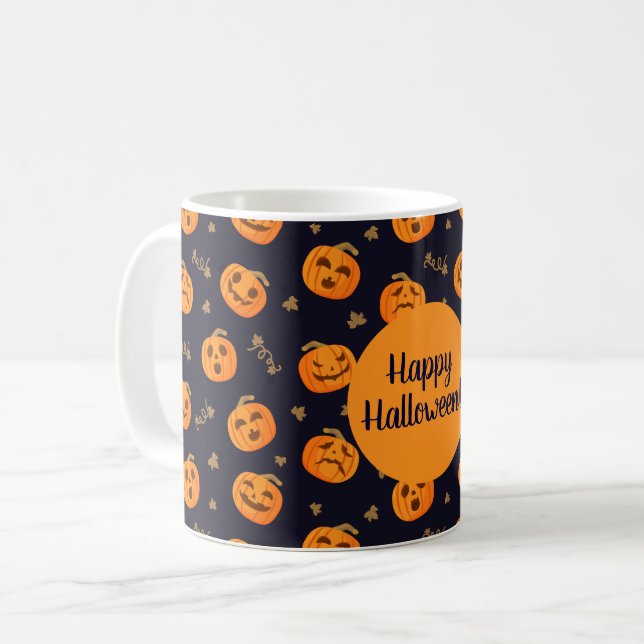 Happy Halloween or Your Text Funny Scary Pumpkins Coffee Mug (Front Left)