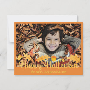 Happy Halloween Orange Acorns Photo Card