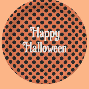 Happy Halloween orange and black dots kids party Paper Plate