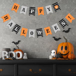 Happy Halloween Orange Black and Gray Patterned Bunting<br><div class="desc">This festive "Happy Halloween!" holiday bunting banner features orange,  gray,  black,  and white colors,  patterned stripes and polka dots,  decorative text,  and a smiling jack-o-lantern pumpkin accent.</div>