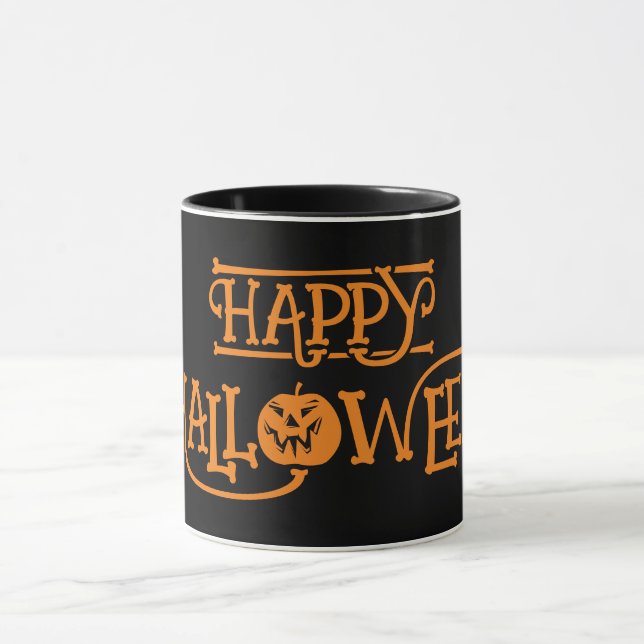 Happy Halloween Orange Black Coffee Mug (Center)
