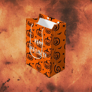 Happy Halloween Orange/Black Pumpkins  Medium Gift Bag