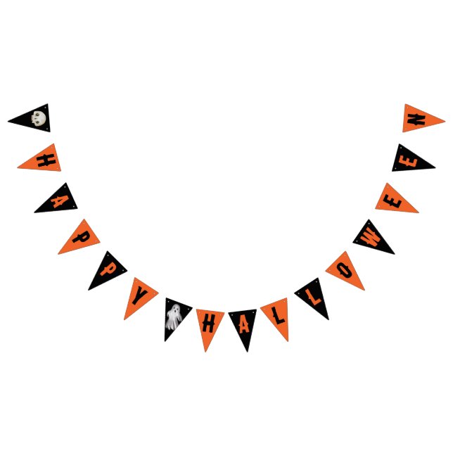 Happy Halloween Orange Black Skull Ghost  Bunting (All)