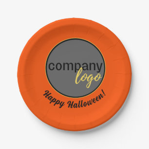 HAPPY HALLOWEEN ORANGE BUSINESS LOGO PROMOTIONAL PAPER PLATE