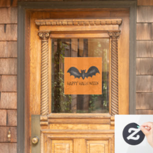 Happy Halloween Orange Flying Black Bat