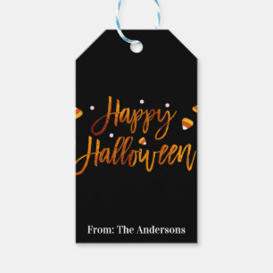 Happy Halloween Orange Foil Modern Script Trendy Gift Tags