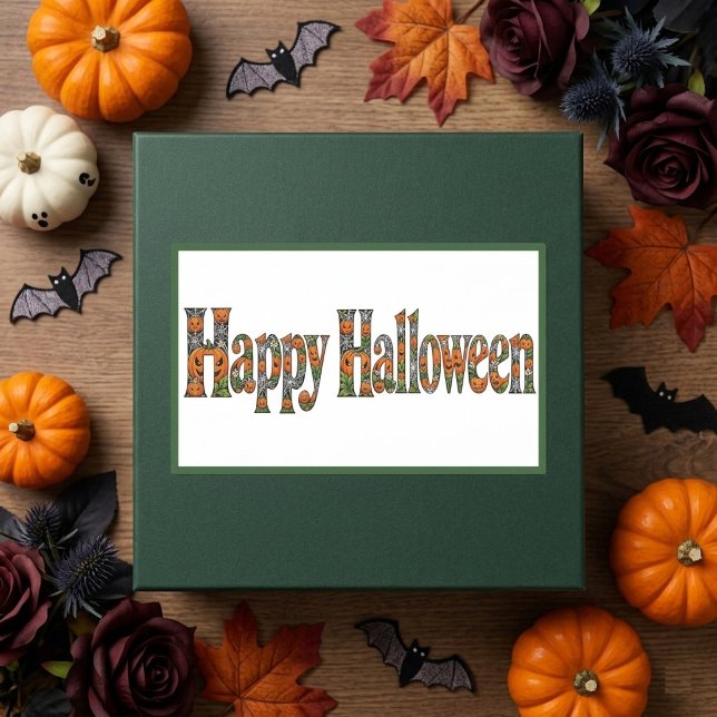 Happy Halloween Orange Jacks Spider Web Autumn Art Rectangular Sticker (Boo-tiful Moments Pumpkins Enchanting Greenery Art Square Sticker)
