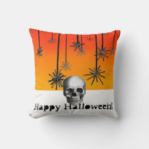 Happy Halloween orange ombre with skull Cushion
