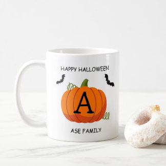 Happy Halloween Orange Pumpkin Custom Initial Coffee Mug
