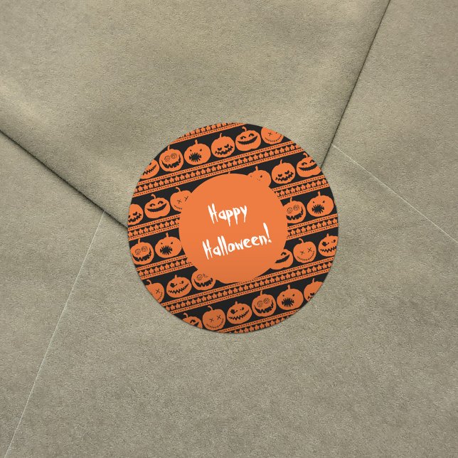 Happy Halloween Orange Pumpkin Jack O Lantern Classic Round Sticker (Creator Uploaded)