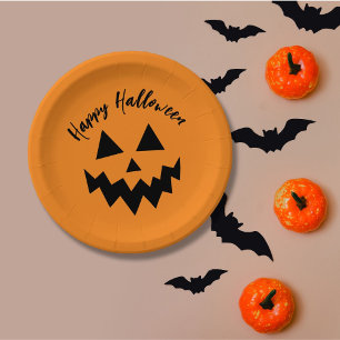 Happy Halloween Orange Pumpkin Jack O Lantern Paper Plate
