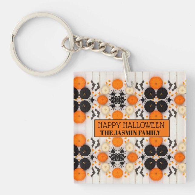 Happy Halloween Orange Pumpkin  Key Ring (Front)
