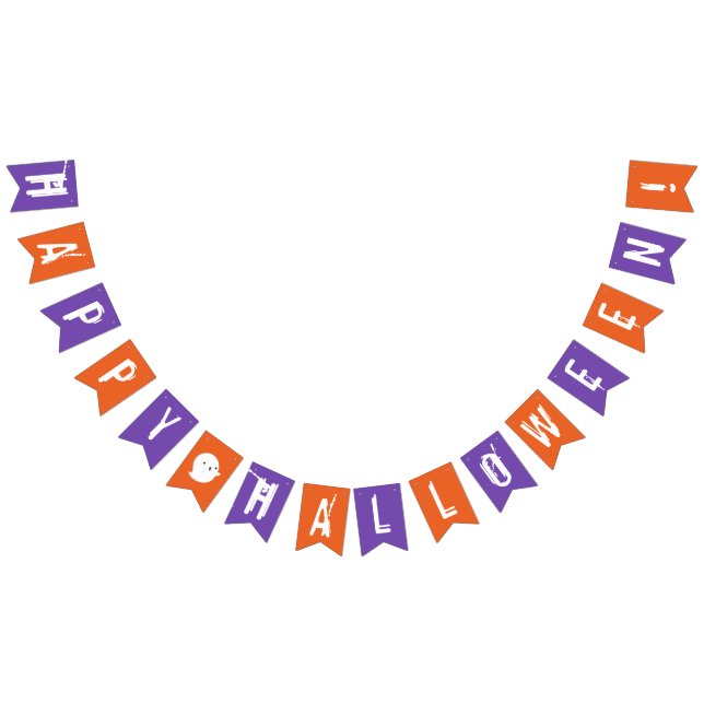 Happy Halloween Orange & Purple Ghost Bunting Flag (All)