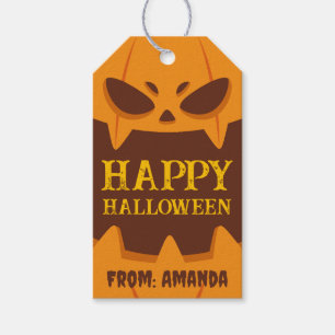 Happy Halloween Orange Spooky Pumpkin Retro Gift Tags