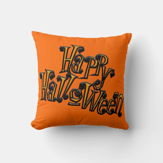 Happy Halloween- Orange Throw Pillow (Front)