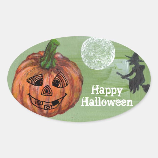 Happy Halloween oval sticker, sealer, label (Front)