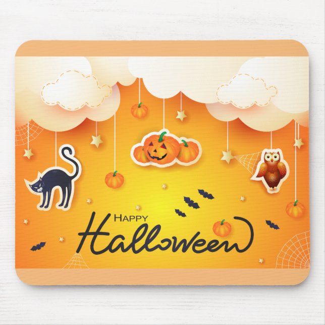 Happy Halloween over the Clouds Mouse Pad (Front)
