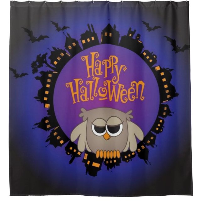 Happy Halloween Owl Shower Curtain (Front)