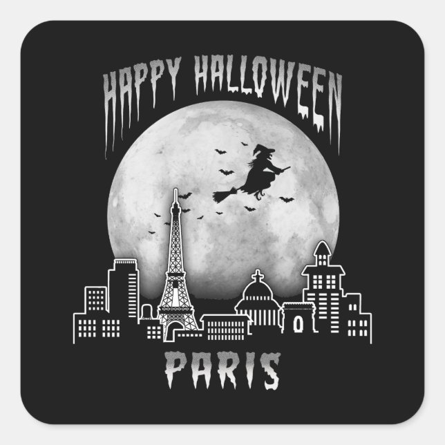 Happy Halloween Paris France Square Sticker (Front)