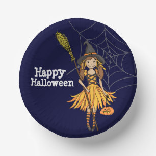 Happy Halloween party cute girl kids Paper Plate