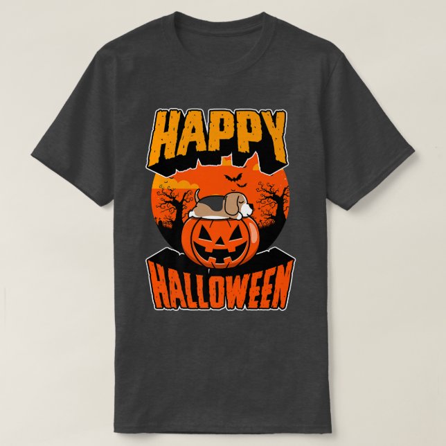 Happy Halloween Party Cute Napping Kawaii Beagle D T-Shirt (Design Front)