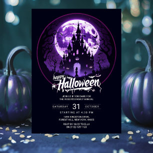 Happy Halloween Party Invitation Purple Haunted