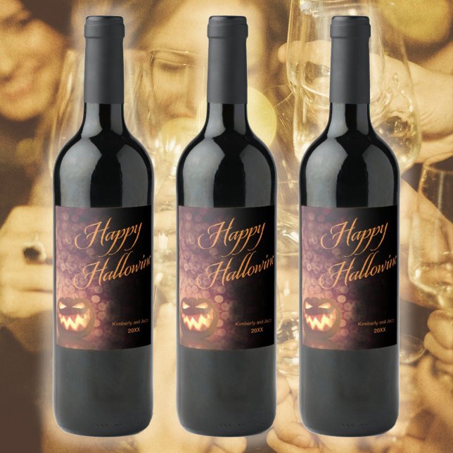 Happy Halloween Party Jack O'Lantern Hallowine  Wine Label (Jack O'Lantern Halloween Party "HalloWine" Wine Label. Perfect prize for best costume contest.)