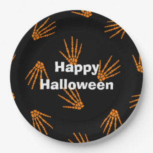 Happy Halloween Party Orange Bones Paper Plate