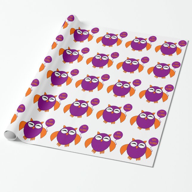 Happy Halloween Party Owl Wrapping Paper (Unrolled)