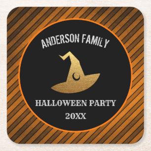 Happy Halloween Party Personalised Witch Hat Drink Square Paper Coaster