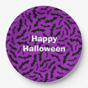 Happy Halloween Party Purple Bat Paper Plate