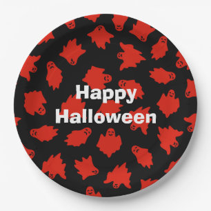 Happy Halloween Party Red Ghost Paper Plate